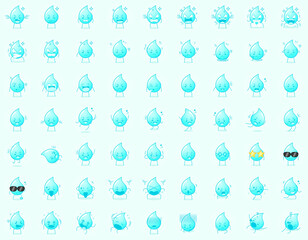 collection of cute water cartoon character expressions. angry, thinking, crying, sad, confused, flat, happy, scared, shocked, dizzy, hopeless, sleeping. suitable for emoticon, logo and mascot