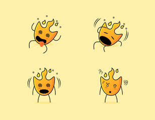 collection of cute fire cartoon character with dizzy expression. suitable for icon, logo, symbol and sign. such as emoticon, sticker, mascot or element logo