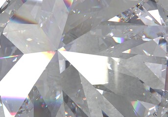 diamond structure extreme closeup and kaleidoscope. top view of round gemstone 3d render, 3d illustration