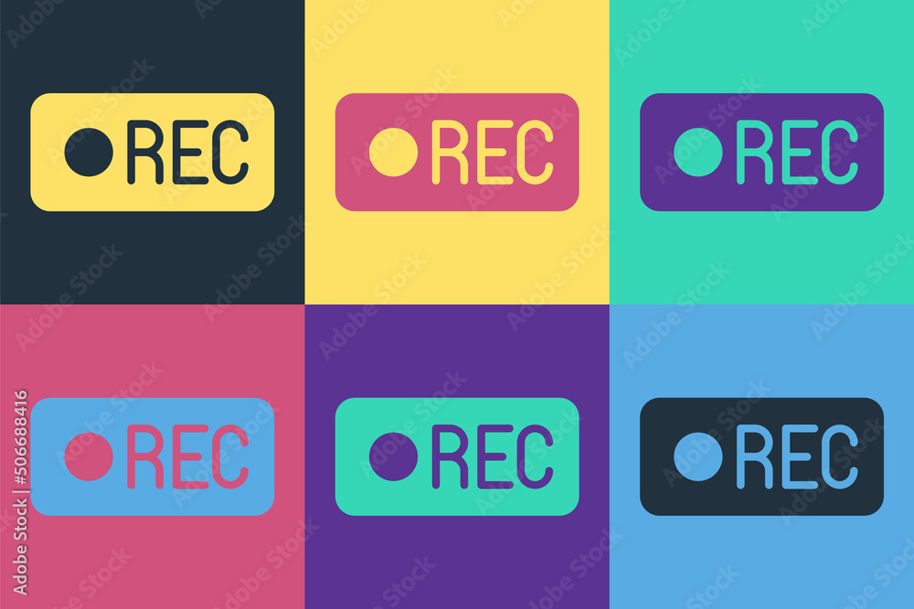 Poster pop art record button icon isolated on color background. rec button. vector