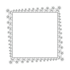 Abstract Black Simple Line Suqare With Leaf Leaves Frame Flowers Doodle Outline Element Vector Design Style Sketch Isolated Illustration For Wedding And Banner