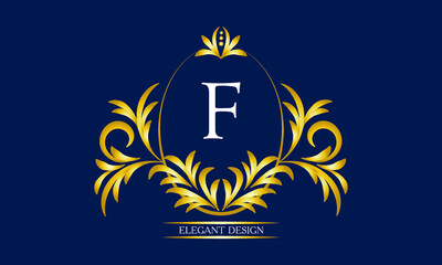 Exquisite monogram with the letter F in the center. Luxury logo template. Business sign, identity monogram for restaurant, boutique, heraldry, jewelry