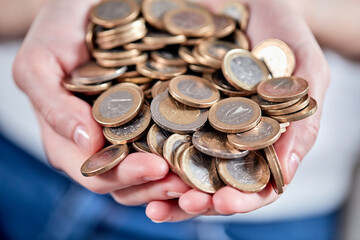 woman hands with euro coins