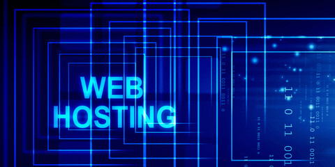2d illustration Web Hosting. The activity of providing storage space and access for websites. Business, modern technology, internet and networking concept
    