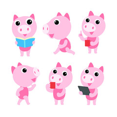 Cute pig character design presenting concept