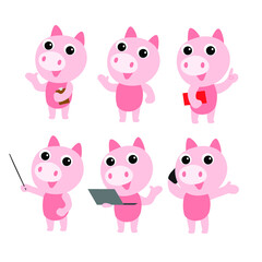 Cute pig character design presenting concept