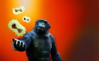 monkey pox virus of animal origin and monkey render 3d