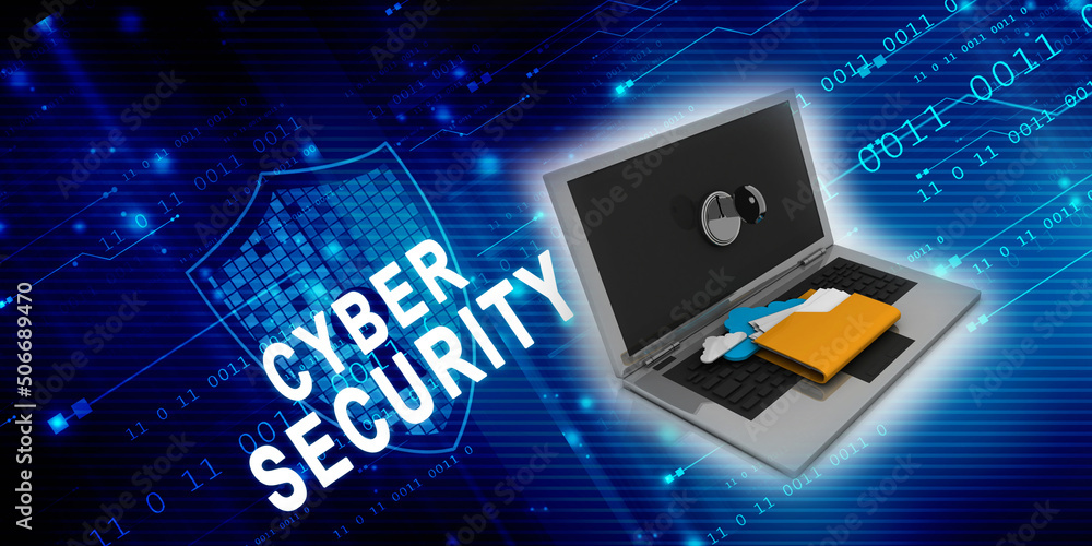 Poster 3d rendering folder on laptop with key protection