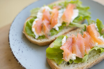 sandwich with red fish and salad
