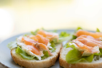 sandwich with red fish and salad