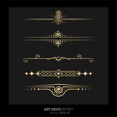Art deco/Art nuevo DIY elements vector luxury golden black elegant  set of borders