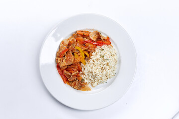 meat with rice and vegetables