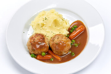 meatballs with mashed potato and vegetables