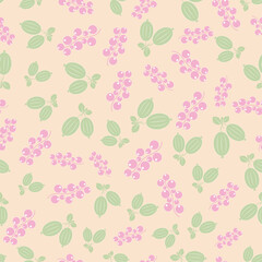 Seamless pattern with gooseberry and currant in pastel color. Colorful berries in beige background. Summer background with berries. Design for print wrapping paper, fabric.Vector illustration