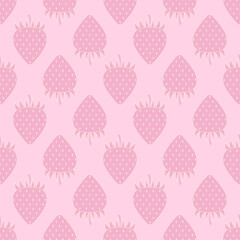 Seamless pattern with strawberry in pastel color. Icon strawberry in pink background. Summer background with wild berries. Design for print wrapping paper, fabric, packaging. Vector illustration