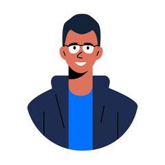 Avatar of Indian smiling man with glasses, vector illustration