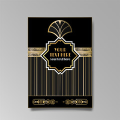 Art Deco template golden-black white, A4 page, menu, card, invitation,