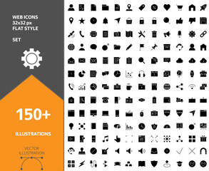 Set of Universal Web Icons. Flat Style. Size 32x32px. 150+ Collection. Stock Vector	