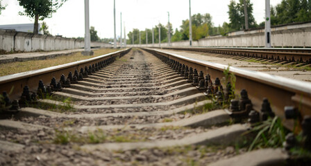 Fototapeta premium Railway track on steel bridge, shallow depth of field 