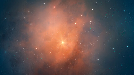 Obraz premium Space background. Colorful orange and blue nebula with star field. 3D rendering, digital painting