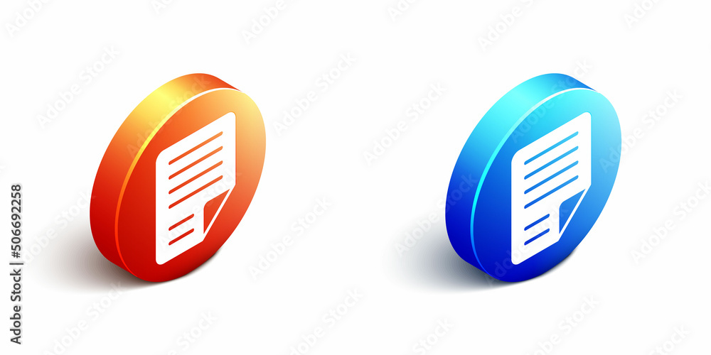 Poster isometric file document icon isolated on white background. checklist icon. business concept. orange 