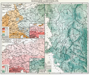 Climate map of Germany. Publication of the book "Meyers Konversations-Lexikon", Volume 2, Leipzig, Germany, 1910