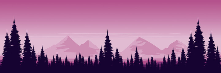 sunrise mountain landscape flat design vector illustration good for wallpaper, backdrop, banner, game art, background, and design template 
