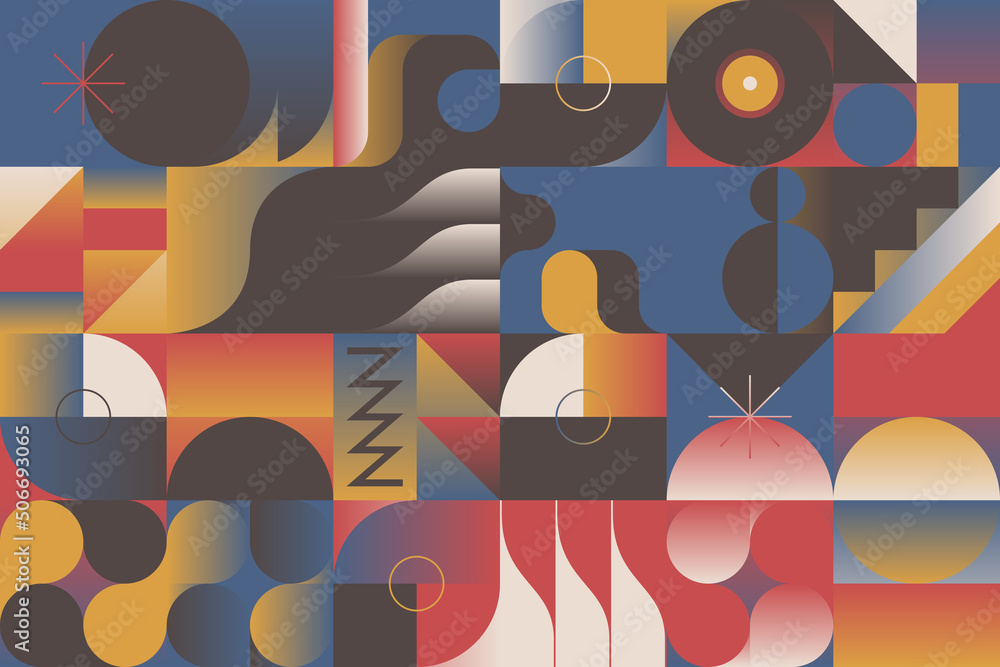 Poster 60s retro style and mid-century aesthetics vector pattern background made with abstract geometric sh