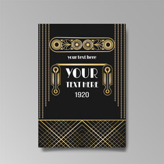 Art Deco A4 page template, retro style for web and print, city and the lights pattern with golden lines.