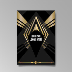 Art Deco A4 page template, retro style for web and print, city and the lights pattern with golden lines. Modern design for menu or flyer,