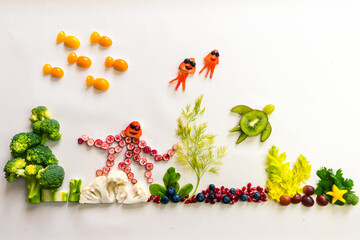 fruit and vegetable creative ideas, sea world fantasy in vivid colors
