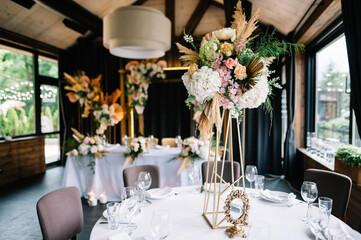 Wedding decoration.
Modern romance boho vintage wedding composition