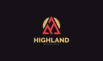 Highland Mountain Sunset Vector Logo Concept Design