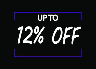12% off banner. Discount icon for products on black background.