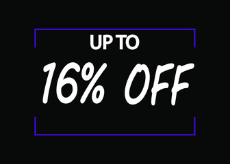 16% off banner. Discount icon for products on black background.