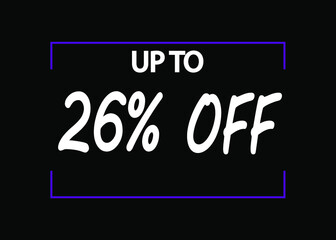 26% off banner. Discount icon for products on black background.
