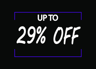 29% off banner. Discount icon for products on black background.