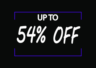 54% off banner. Discount icon for products on black background.