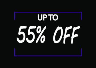 55% off banner. Discount icon for products on black background.