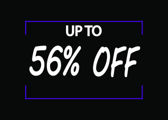 56% off banner. Discount icon for products on black background.