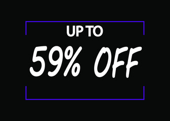 59% off banner. Discount icon for products on black background.