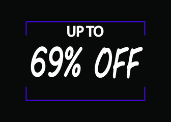 69% off banner. Discount icon for products on black background.