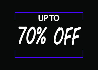 70% off banner. Discount icon for products on black background.