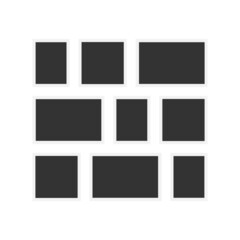 Photo frames collage. Realistic empty frame mockup set on wall. Picture album elements collection. Vector isolated on white.