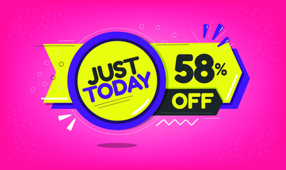 Just today, 58% discount just today, fifty-eight percent, promotion sales and marketing, discount tag and icon