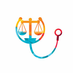 Medical law vector logo design template. Stethoscope with law scale icon vector design.