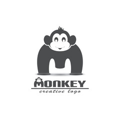 Letter Logo, Initial M And Monkey Head, ideal for banana brands, zoos, etc., vector illustration