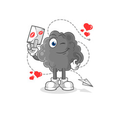 black cloud hold love letter illustration. character vector
