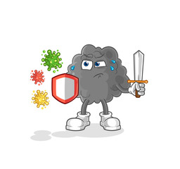 black cloud against viruses cartoon. cartoon mascot vector