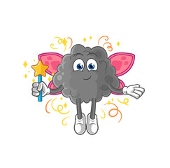 black cloud fairy with wings and stick. cartoon mascot vector
